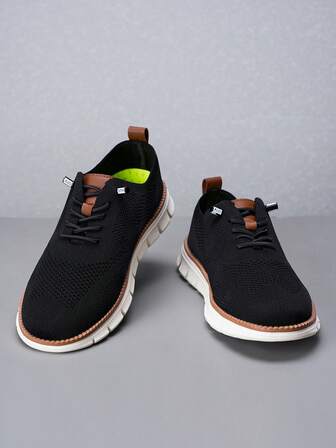 Plus Size Men's Casual Breathable Knit Sneakers, Soft Elastic Mesh Fabric, Lightweight Sports Running Shoes, Fashion Fashionable