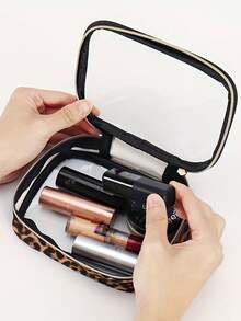 Portable Leopard Print PVC Cosmetic Bag, Waterproof Storage Bag, Swimming Bag, Travel Essential Toiletries Bag, Beach PVC Bag, Bridal Gift Bag, Men And Women Fitness Storage Bag, Transparent Cosmetic Bag, Suitable For Men And Women, Carry-On Airport Airline Compliant Bag, Leopard Print, Very Suitable For Travel Essentials, Thick And No Odorvacation Summer Holiday Back To School School Stuff Bag For School Travel Bag For Women Makeup Bag For Travel - Multicolor - View 5