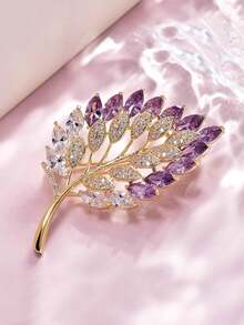 Elegant Leaf & Rhinestone Brooch - Sparkly Purple & Transparent Design, Versatile Fashion Accessory For Sweaters, Jackets And Dresses, Perfect Gift Dress Accessories Pin For Clothes Bag Charm School Office Accessories Shirts Jewelry Christmas Halloween Clothes Pin Funny Cute Teacher Gifts - Multicolor - View 6