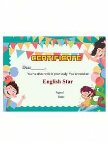 50张/150张A4英语证书，证书纸，英语表扬卡，卡通荣誉证书，学习用品，奖励贴纸，鼓励激励证书，英语证书，英语贴纸证书，返校学习用品装饰证书 - 彩色 - 查看 7