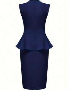 1pc Women's Elegant Solid Color Sleeveless Fitted Dress For Summer - Navy Blue - View 2