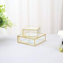 Desktop Transparent Glass Copper Edged Jewelry & Cosmetics Storage Organizer Box, Dust Proof Display Case Valentine Day Back To School