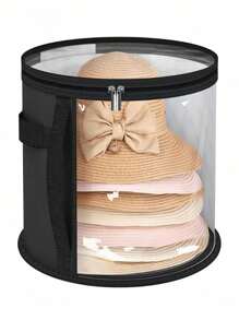 1pc Transparent Fabric Hat Storage Organizer Box, Stackable Round Hat Container With Large Front Window, Portable Zipper Clothes Storage Basket, Suitable For Beach Hats And Wide-Brim Hats, Gender Reveal Party, Perfect For Birthdays, Weddings, Parties, The Perfect Gift For Colleagues, Friends, And Family, Back To School