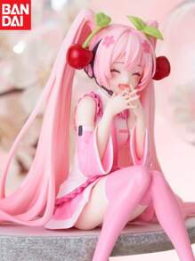 bandai Bandai New Figurine, Anime Character Toy Pink Cherry Dress Decoration Cute Cartoon PVC Action Doll Model, Anime Style Desktop Decoration - Pink And White Random Flower Patterns, Red Bow And Heart-Shaped Details - Game Environment, Office
