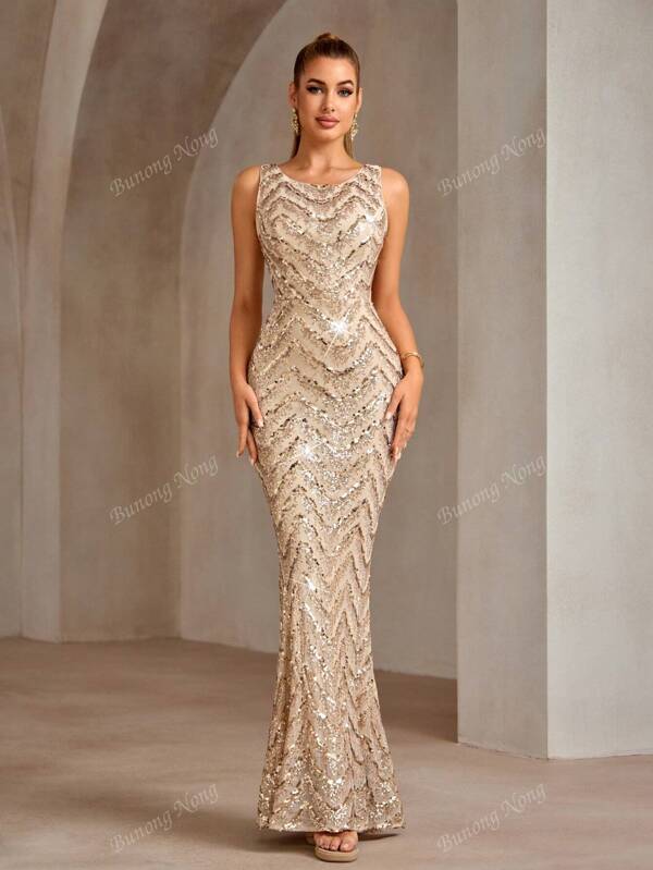 Luxe pailletten bodycon maxi-jurk met zeemeermin zoom voor dames, elegante formele jurk voor gala, bruiloftsgast, diploma-uitreiking, formeel diner, vrijgezellenfeest