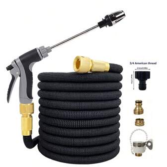 7pcs/Set High Pressure Telescopic Car Wash Hose With Adjustable Water Spray Gun, Garden Hose Kit, Universal For European And American Markets