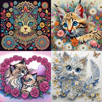 1pc 30*30cm / 11.8 * 11.8in FramelessAsymmetricalular Diamond Painting Art Kit, DIY Cute Cat And Floral Pattern, For Wall Decor, Decorations, Beginner, Adult Gift, Thanksgiving Gift