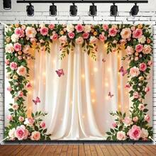 1 Elegant Golden Vine And White Flower Wedding Background - Made Of Polyester Fiber, Easy To Hang, Perfect For Home Decoration, Birthdays, Anniversaries, Multi-Functional Photography Banners, Suitable For Indoor/Outdoor Use, Event Backgrounds | Soft Hanging Fabric | Polyester Background, Wedding Decoration, The Best Choice For Christmas