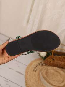 Sandales plates mode femme décorées de boucle carrée, été plage pour dames - Vert - Voir 8