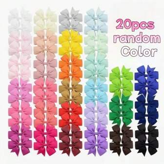 20 Pcs Random Colors Solid Color Hair Clips Grosgrain Ribbon Colorful Pinwheel Hair Bow For Women Claw Clips Hair Claws Hair Barrettes