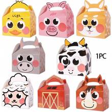 Set de 16 piezas/1 Set de cajas de regalo con tema de granja para fiestas, cajas de dulces con diseño de animales de granja para baby shower, decoraciones de fiesta de cumpleaños, 8 patrones diferentes