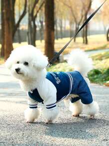 Pet 4-Leg Jumpsuit In Navy Blue With Contrast Color Letter Print, Suitable For Cats And Dogs, Spring/Autumn