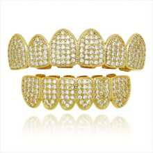 2pcs/1pc Copper Rhinestone Tooth Grills, Unisex Hip Hop Style Teeth Caps, For Party, Cosplay