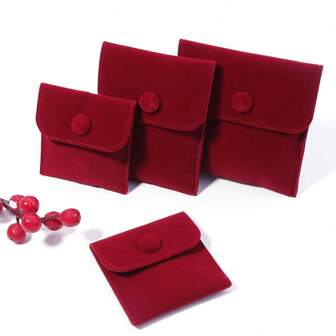 1pc Burgundy Velvet Snap Button Jewelry Storage Pouch, Suitable For Weddings, Wallets, Rings, Anti-Oxidation