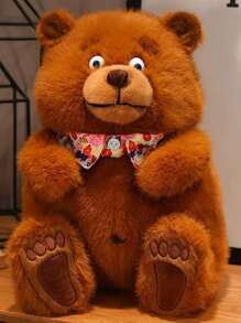 1 pieza Muñeco de peluche realista de oso marrón de 25 CM/9.8 IN, muñeco de peluche de oso de felpa de alta calidad con corbata de moño, regalo de cumpleaños, almohada de peluche de oso marrón de felpa suave, decoración del hogar, adorno para sofá, dormitorio, sala de estar, utilería escénica, regalo para amigos y familiares