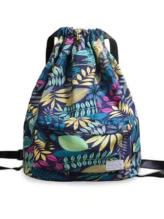Drawstring Backpack Water Resistant String Bag Sports Gym Sack With Side Pocket For Women