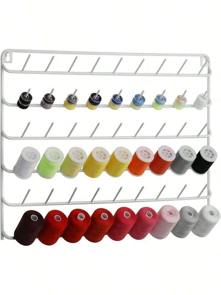 Thread Holder Wall 54-Spool Sewing Thread Rack Wall Mount Embroidery Thread Holder Organizer Spool Holder Wall Hanging Tools For Quilting White Metal - 白色 - 查看 1