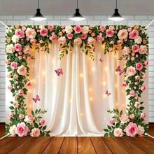 1 Elegant Golden Vine And White Flower Wedding Background - Made Of Polyester Fiber, Easy To Hang, Perfect For Home Decoration, Birthdays, Anniversaries, Multi-Functional Photography Banners, Suitable For Indoor/Outdoor Use, Event Backgrounds | Soft Hanging Fabric | Polyester Background, Wedding Decoration, The Best Choice For Christmas