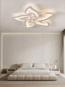 220V White LED Ceiling Fan Light - 5 Heads With Petals, Suitable For Living Room, Bedroom, Dining Room, Indoor Home Lighting Decoration, Wind Speed 1-6 Adjustable, With Remote Control