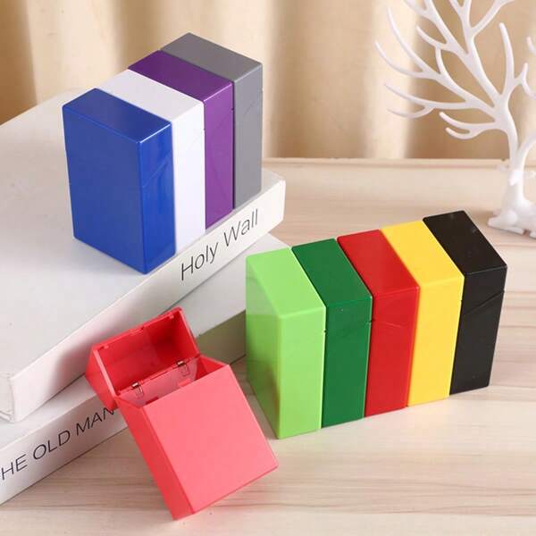 2 piezas Estuche de cigarrillos de plástico minimalista de un solo color, unisex, diseño de apertura automática, soporte de cigarrillos resistente a la presión y la humedad, material de plástico ABS, accesorios para fumar