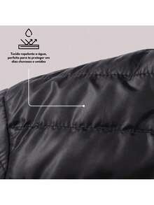 Jaqueta Feminina Puffer Forrada Sem Capuz Impermeável - Preto - Visão 5
