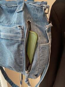 Túi tote jeans nhiều ngăn thời trang mới, túi đeo vai cỡ lớn đa năng dành cho nữ, túi đi học kiểu sinh viên, túi đeo chéo jeans cỡ trung, phù hợp cho đi làm, mua sắm, sử dụng hàng ngày và đi học, hoàn hảo cho phong cách cao bồi. - Màu xanh lam - Xem 11