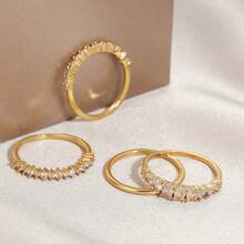 4 piezas de Anillos elegantes chapados en oro con grandes zirconias cúbicas brillantes, joyería graciosa para compromiso, boda, fiesta, regalo del Día de San Valentín