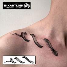 INKARTLINK 非永久性纹身技术，蛇形图案临时纹身贴纸，逼真的假临时纹身，防水防汗手臂/身体纹身贴纸，持续 1-2 周，适用于男性和女性 - 黑色 - 查看 3