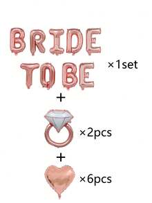 1 Set Rose Gold Wedding Balloon Decoration Kit, Engagement Balloons, "BRIDE TO BE" 16 Inch Letter Balloons, Rose Gold Heart Balloons, Diamond Ring Balloons, Background Decor, Wedding Balloons, Bridal Shower Party Supplies - Multicolor - View 11