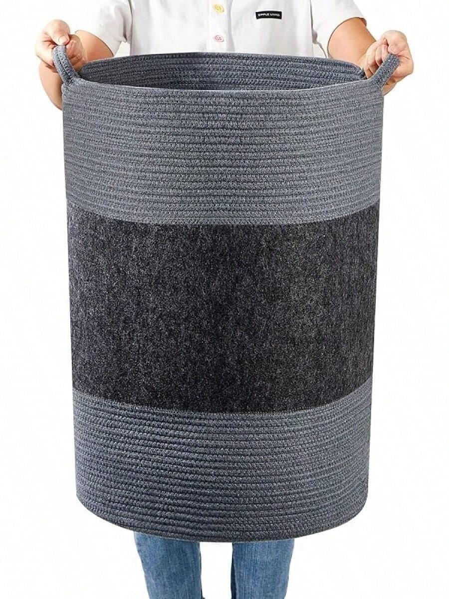 90L Jumbo Laundry Basket,17" X 17" X 24" Extra Large Woven Laundry Hamper For Blanket Storage,Tall Baby Nursery Hamper For Toys In Bedroom,Living Room Black - Black - View 1