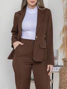 Elegant Twill Jacket And Trouser Set C3035 - 鏽棕色 - 查看 5