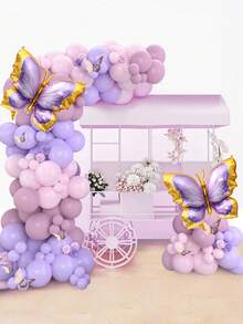133 piezas Conjunto de arco floral morado y rosa, globos de látex y papel de aluminio con tema de mariposas, decoración de boda, obsequios para despedida de soltera, decoraciones de fiesta de cumpleaños con tema de mariposas, decoración para baby shower, suministros para fiesta de revelación de género, telón de fondo para fiesta de mariposas, accesorios para photobooth, decoraciones para fiesta festiva - Multicolor - Ver 4