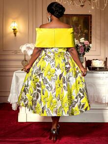 Yellow Jacquard A Line Party Dresses Off Shoulder Big Bow Event Birthday Wedding Guest Plus Size Gowns Back To School