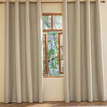 1pc Solid Solid Color Modern Minimalist Full Blackout Linen UV Protection Curtain, Suitable For Living Room, Bedroom, Study, Balcony & Various Room Types