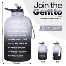 UKEIN Large 74 Oz/Half Gallon Motivational Water Bottle With 2 Lids (Chug And Straw), Sports Drink Water Jug With Time Marker For Camping Sports Workouts And Outdoor Activity - 灰黑 - 查看 4
