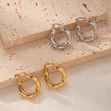 1 Paar einzigartige verdrehte Edelstahl Ohrringe, minimalistisch eleganter Luxus Modeschmuck für Frauen
