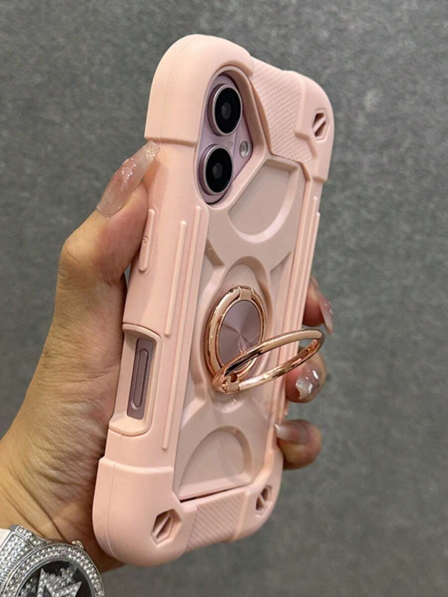 Shockproof Rugged Case Compatible With IPhone16 15 14 13 12 11 Pro Max Plus 360° Swivel Ring Stand, Drop Resistant Full Body Rugged Case 3-In-1 Protective Case Waterproof Anti-Fall Scratch Resistant - 粉色 - 查看 1