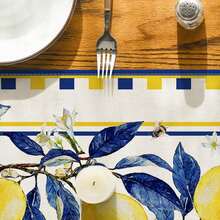 Lemon Tree & Bee Pattern Summer Tablecloth, Seasonal Holiday Kitchen Dining Table Decor For Indoor Home Parties - Yellow - View 5
