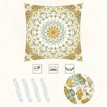 1pc Gold Embroidered Elegant Pattern Bohemian Style Outdoor Multipurpose Sunshade Polyester Screen Printing For Camping, Picnics, Beach - Brown - View 4