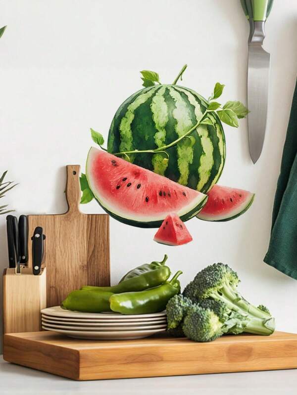 3d Simulation Watermelon Wall Sticker Fruit Wall Stickers Wall Decals Refrigerators Kitchen Pantry Wall Decal Art Picture Decor For Kitchen Nursery Pantry Room Decor Wall Decor Personalised Stickers