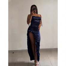 2025 American Hot New Dress Summer High-Grade Y2K Sexy Backless Spaghetti Straps Hot Girdress Casual Womenwear - Dark Blue - 查看 3