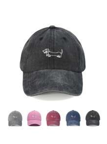 1pc Women's Embroidered Line Pattern Dachshund Washed Baseball Cap, Adjustable Outdoor Sun Protection Casual Hat Suitable For Spring/Autumn Travel, Beach Vacation, Men's Y2K Style Sun Hat
