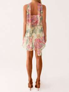 Women Mini Dress, Strapless Backless Flower/Solid Slim Fit Summer Tube Dress Clubwear With Scarf - Màu be - Xem 7