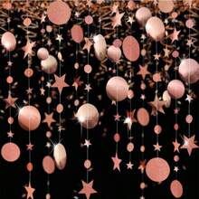 1 Set 4m Rose Gold/Gold Shiny Star Shaped Round Sequins Hanging Flag, Suitable For Birthday Decorations, Wedding, Graduation, Room Decor