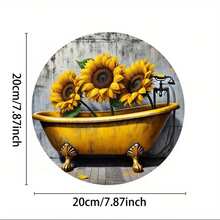 7.8x7.8 英寸圆形锡金属标牌 - 复古向日葵浴室墙壁艺术,带爪脚浴缸设计,高清 2D 平面打印,农舍风格家居装饰,适用于卧室、客厅、办公室、咖啡厅、宿舍 - 完美的乔迁礼物,浴室墙壁装饰,2D 平面 - 彩色 - 查看 3