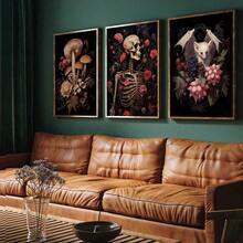 3 bức tranh vải canvas in hình đầu lâu nấm Gothic Dark Room, tranh hoa cổ điển, tranh trang trí tường nghệ thuật Gothic cây đen buồn tẻ, áp phích học thuật tối màu, tranh trang trí tường nghệ thuật cho phòng ngủ, văn phòng, phòng khách, nhà và ký túc xá, quà tặng không có khung sinh nhật tốt nghiệp - Nhiều màu - Xem 7