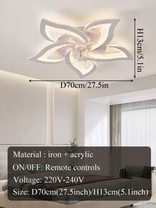 220V White LED Ceiling Fan Light - 5 Heads With Petals, Suitable For Living Room, Bedroom, Dining Room, Indoor Home Lighting Decoration, Wind Speed 1-6 Adjustable, With Remote Control