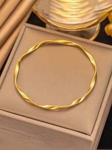 1 件时尚简约镀金光滑素色扭曲不对称不锈钢手链，适合女士日常佩戴