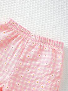 Cute Baby GirlFloral & Plaid Pattern Outfit, Elegant Style Baby Girl Must-Have Summer Clothing
