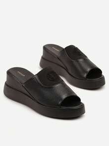 Vices Perforated Wedge Sandals For Daily Wear - Black - View 3